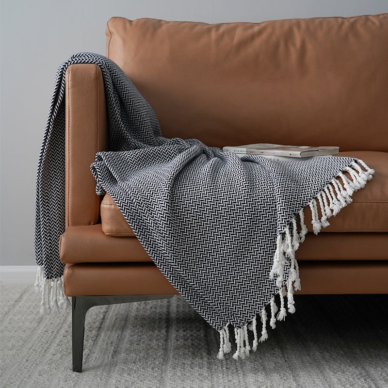 Pure Cotton Sofa Decorative Blanket - Stylish Comfort in Fashionable Monochrome - FlaxLin Eco Textiles