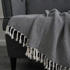 Pure Cotton Sofa Decorative Blanket - Stylish Comfort in Fashionable Monochrome - FlaxLin Eco Textiles