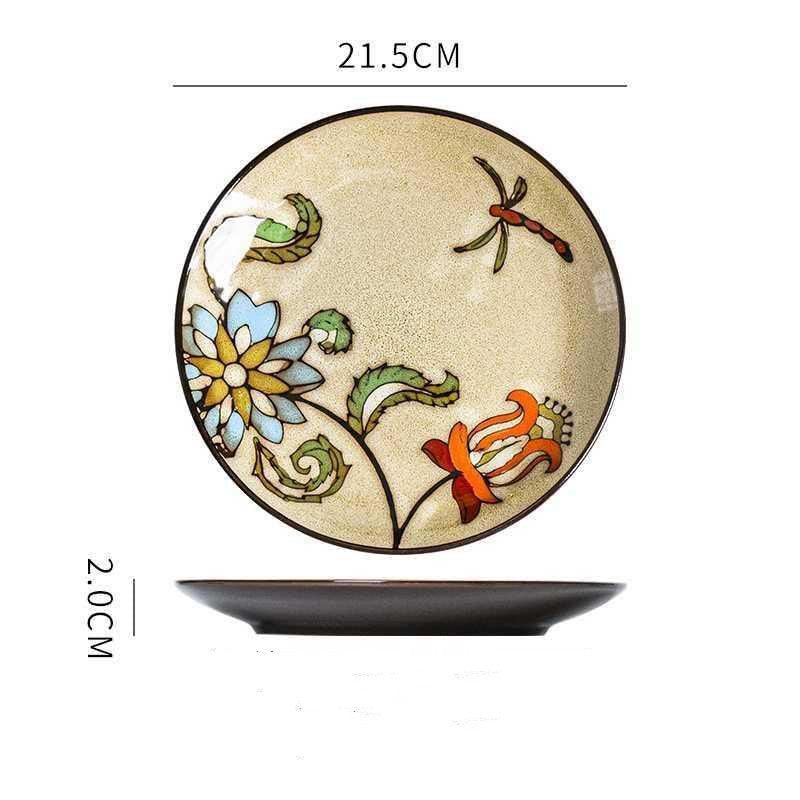 American Elegance: Hand-Painted Floral Round Dinner Plate - FlaxLin Eco Textiles