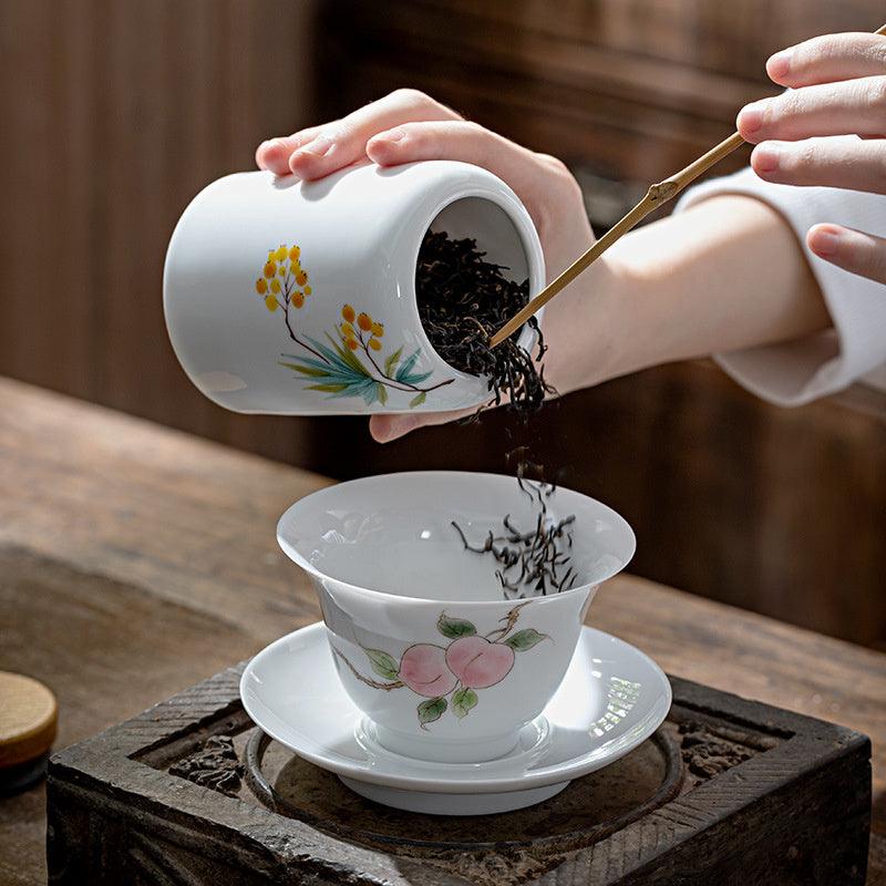 Artistic Ceramic Canisters: Hand-Painted Elegance for Loose Tea Storage - FlaxLin Eco Textiles