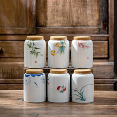 Artistic Ceramic Canisters: Hand-Painted Elegance for Loose Tea Storage - FlaxLin Eco Textiles