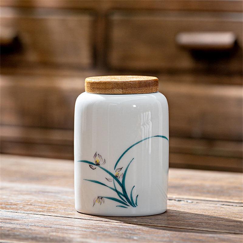 Artistic Ceramic Canisters: Hand-Painted Elegance for Loose Tea Storage - FlaxLin Eco Textiles