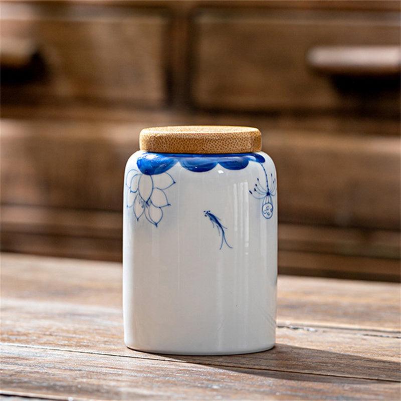 Artistic Ceramic Canisters: Hand-Painted Elegance for Loose Tea Storage - FlaxLin Eco Textiles