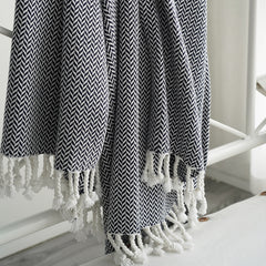 Pure Cotton Sofa Decorative Blanket - Stylish Comfort in Fashionable Monochrome - FlaxLin Eco Textiles