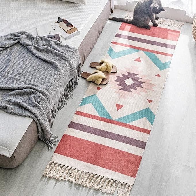 Bohemian Cotton-Linen Geometric Landscape Rug - FlaxLin Eco Textiles