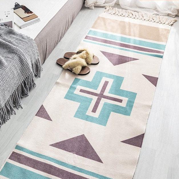 Bohemian Cotton-Linen Geometric Landscape Rug - FlaxLin Eco Textiles