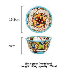 Bohemian Elegance: Hand-Painted Ceramic Bowl with Floral Motifs - FlaxLin Eco Textiles