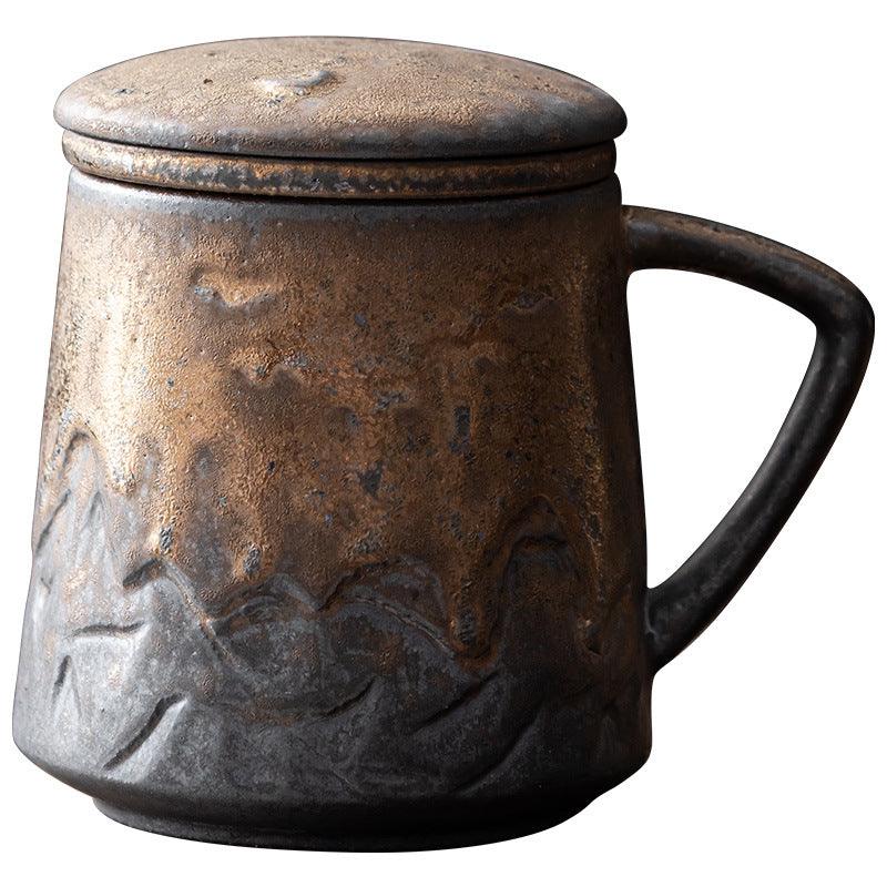 Vintage Ceramic Mug with Lid & Filter Set - Fashionably Simple Elegance -  - FlaxLin Eco Textiles
