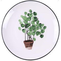 Greenery Delight: Cartoon Plant-Themed Porcelain Plate - FlaxLin Eco Textiles