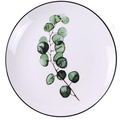 Greenery Delight: Cartoon Plant-Themed Porcelain Plate - FlaxLin Eco Textiles