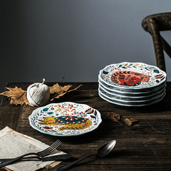 Hand Painted Cat & Flower Cartoon Ceramic Dinner Plate - FlaxLin Eco Textiles