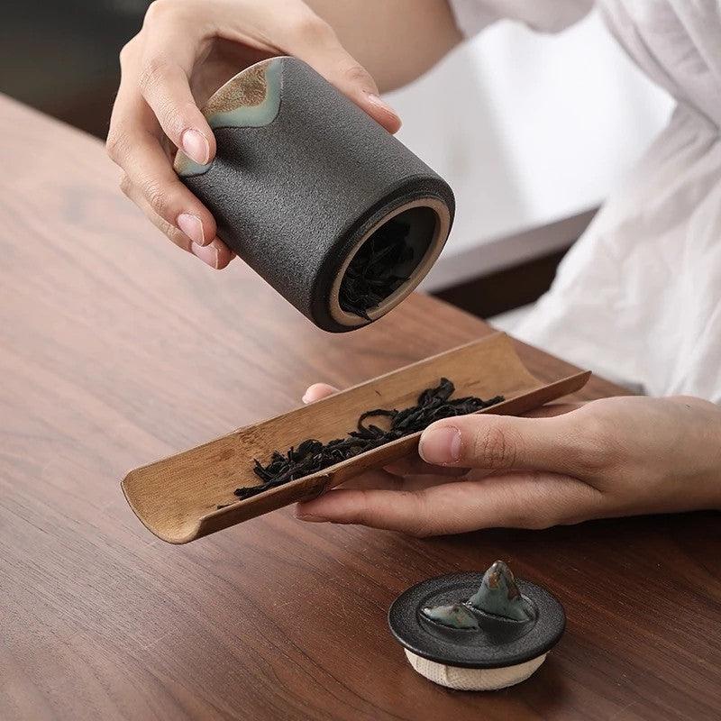 Japanese Style Hand-Painted Tea Canisters: Distant Mountains - FlaxLin Eco Textiles