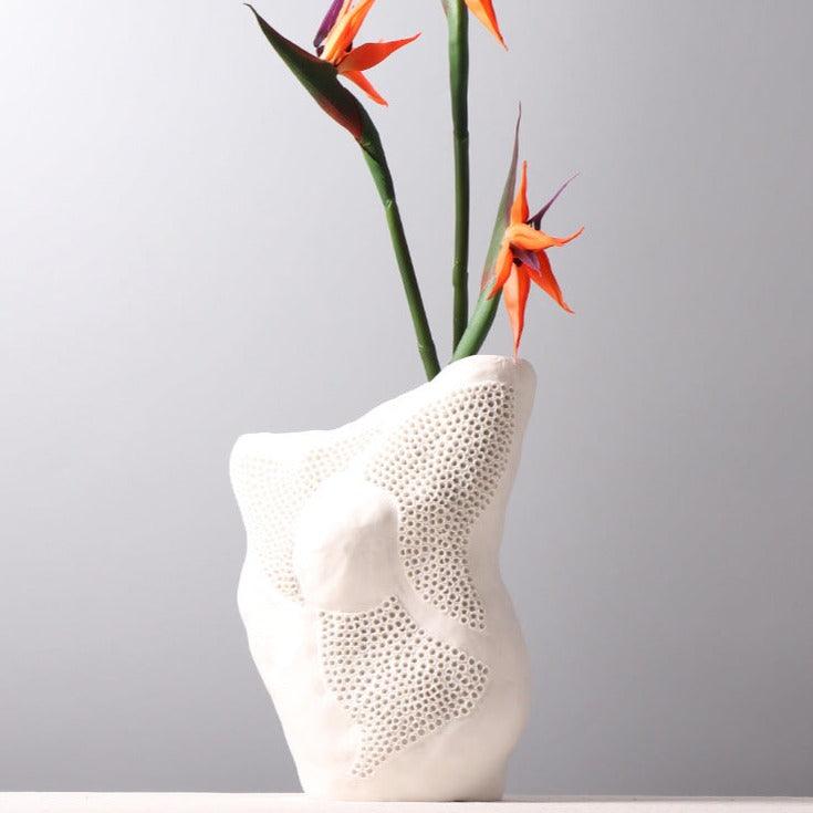 Light Luxury Honeycomb Ceramic Vase - Modern Nordic Elegance - FlaxLin Eco Textiles