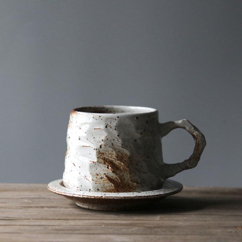 Retro-Style Luxury Handmade Coffee Cup & Saucer - Exquisite Stoneware Set -  - FlaxLin Eco Textiles