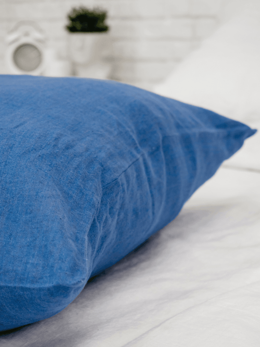 Blue Soft Linen Pillowcase - Bedroom, label, Linen pillowcase - FlaxLin Eco Textiles 1500