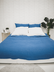 Family Soft Linen Bedding Set of Blue Color (includes 7 items) - Bedroom, Family Bedding Set, label, Linen bedding set - FlaxLin Eco Textiles