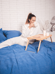 Family Soft Linen Bedding Set of Blue Color (includes 7 items) - Bedroom, Family Bedding Set, label, Linen bedding set - FlaxLin Eco Textiles