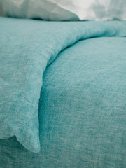 Family Soft Linen Bedding Set of Green Melange Color (includes 7 items) - Bedroom, Family Bedding Set, Linen bedding set - FlaxLin Eco Textiles