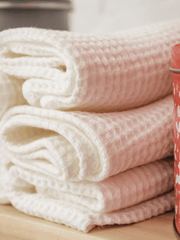 Snow white linen waffle towel - Towel - FlaxLin Eco Textiles