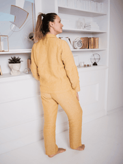 Turmeric-Yellow Soft Linen Women's Pyjama Set - label, Pajama - FlaxLin Eco Textiles